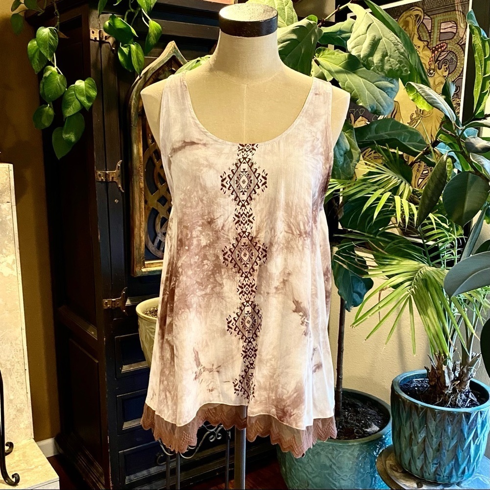 Umgee tie dye lace edge flowing tribal tank top
